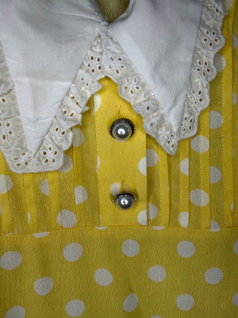NWOT Kimchi Blue Urban Outfitters Yellow Polkadot Collared Dottie Mini Dress S - Picture 10 of 14